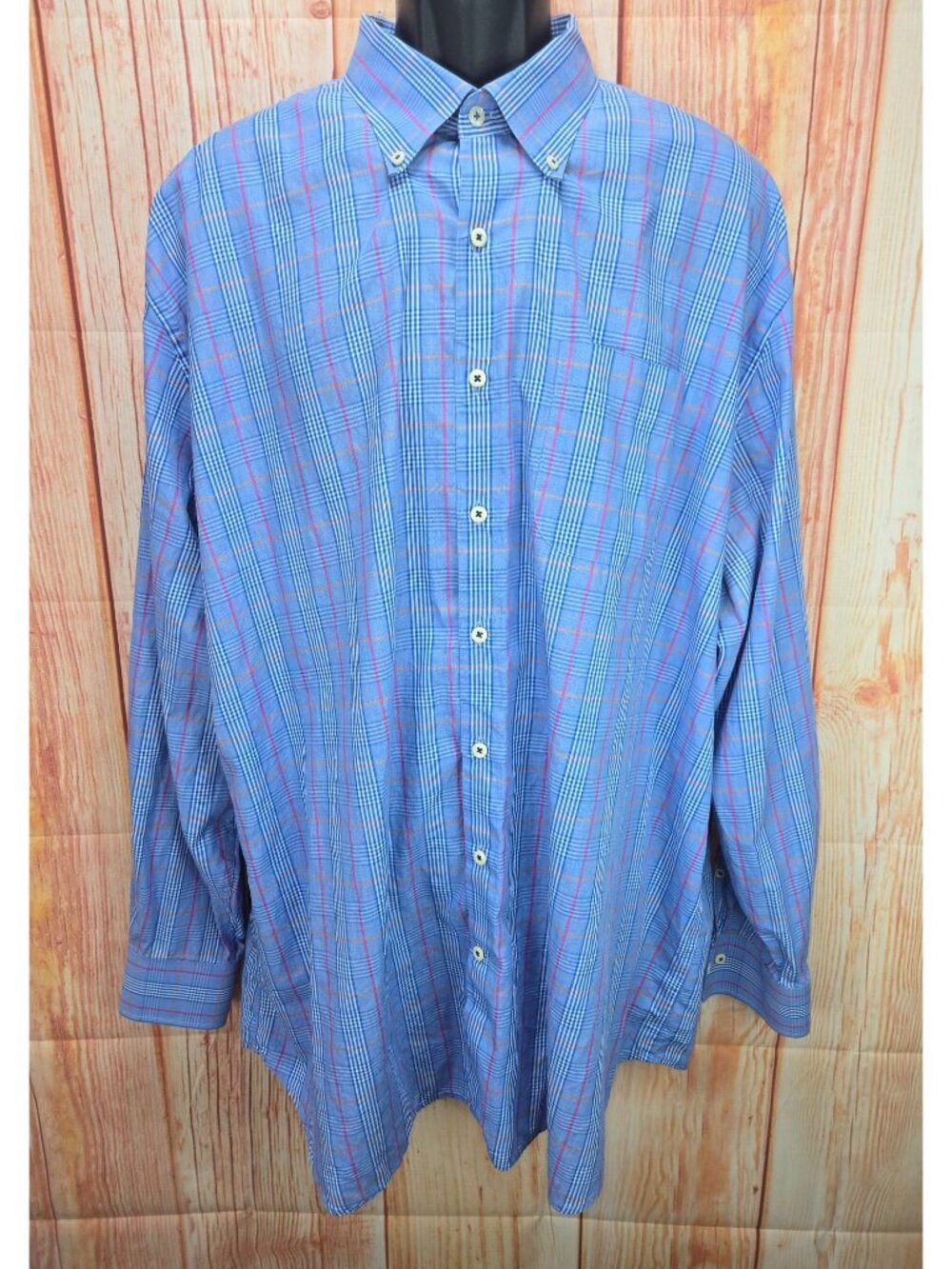 Peter Millar Mens Blue Plaid Button-Down Shirt XXL Long Sleeve